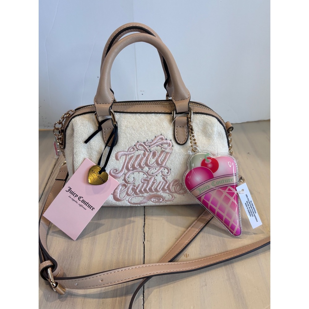 Juicy Couture Sugar Rush Crossbody Bag Soft White Terry Cloth Y2K 11JCE7JMX-SW